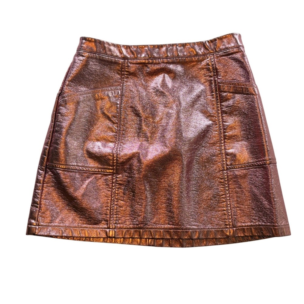 Art Class Metallic Mini Skirt Girls Large 10/12 Rose Gold Faux Leather A-Line
